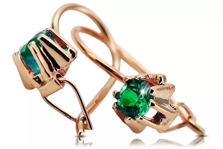 Earrings Vintage craft Emerald Original Vintage 14K Rose Gold vec053r